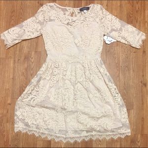 SOLD Lace Overlay Open Back Dress
